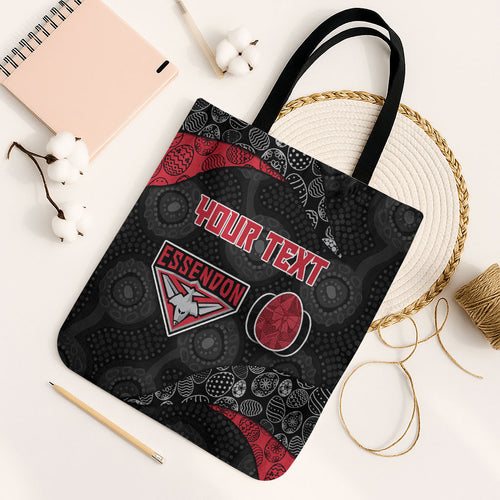 Personalized Essendon Football Tote Bag Easter Egg Pattern Red Black Tribal Dot Art Style