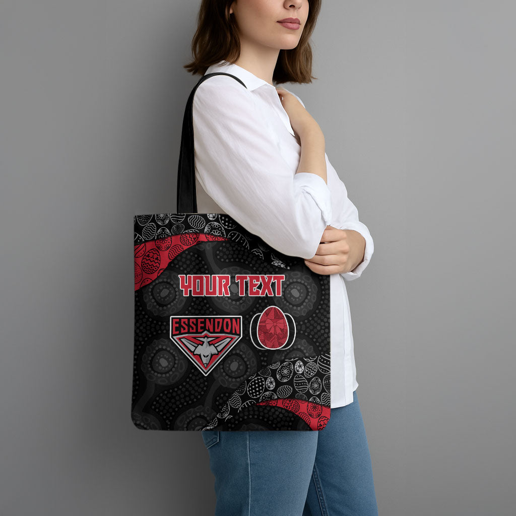 Personalized Essendon Football Tote Bag Easter Egg Pattern Red Black Tribal Dot Art Style