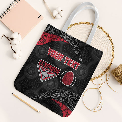 Personalized Essendon Football Tote Bag Easter Egg Pattern Red Black Tribal Dot Art Style