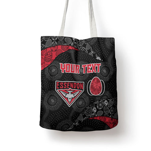 Personalized Essendon Football Tote Bag Easter Egg Pattern Red Black Tribal Dot Art Style