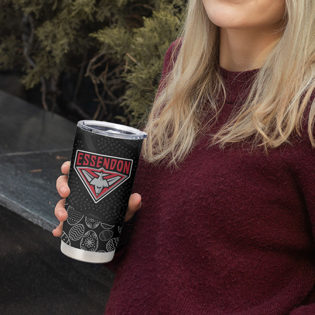 Personalized Essendon Football Tumbler Cup Easter Egg Pattern Red Black Tribal Dot Art Style