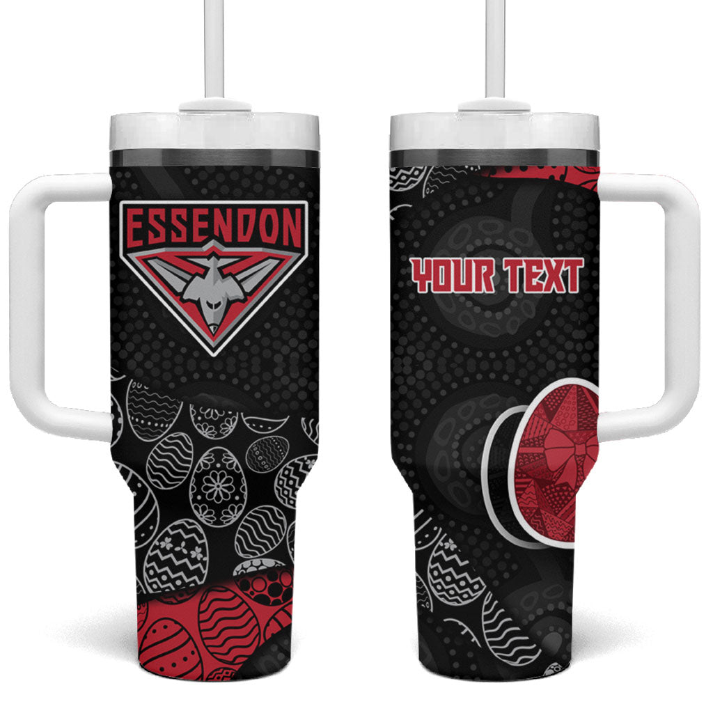 Personalized Essendon Football Tumbler With Handle Easter Egg Pattern Red Black Tribal Dot Art Style