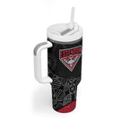 Personalized Essendon Football Tumbler With Handle Easter Egg Pattern Red Black Tribal Dot Art Style