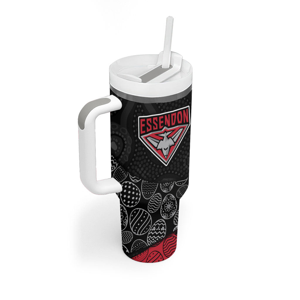 Personalized Essendon Football Tumbler With Handle Easter Egg Pattern Red Black Tribal Dot Art Style