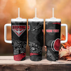 Personalized Essendon Football Tumbler With Handle Easter Egg Pattern Red Black Tribal Dot Art Style