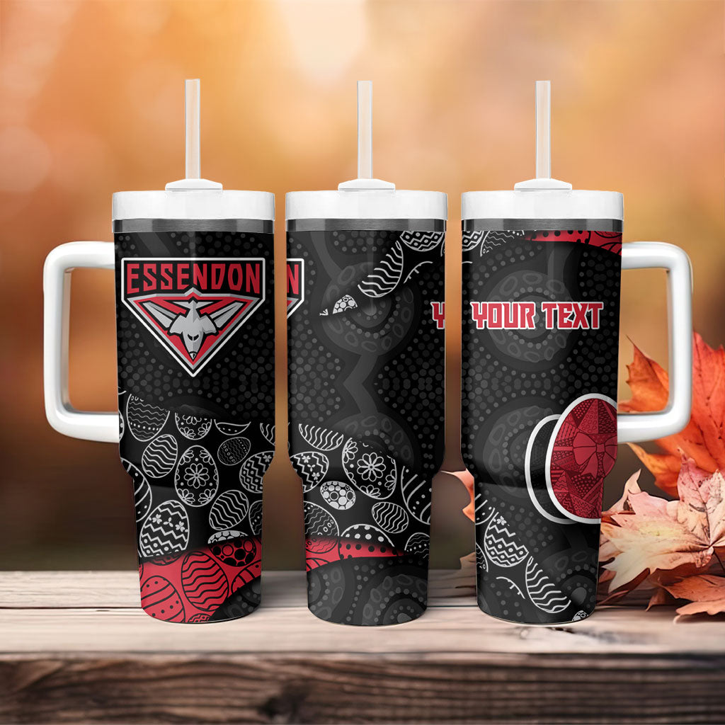 Personalized Essendon Football Tumbler With Handle Easter Egg Pattern Red Black Tribal Dot Art Style
