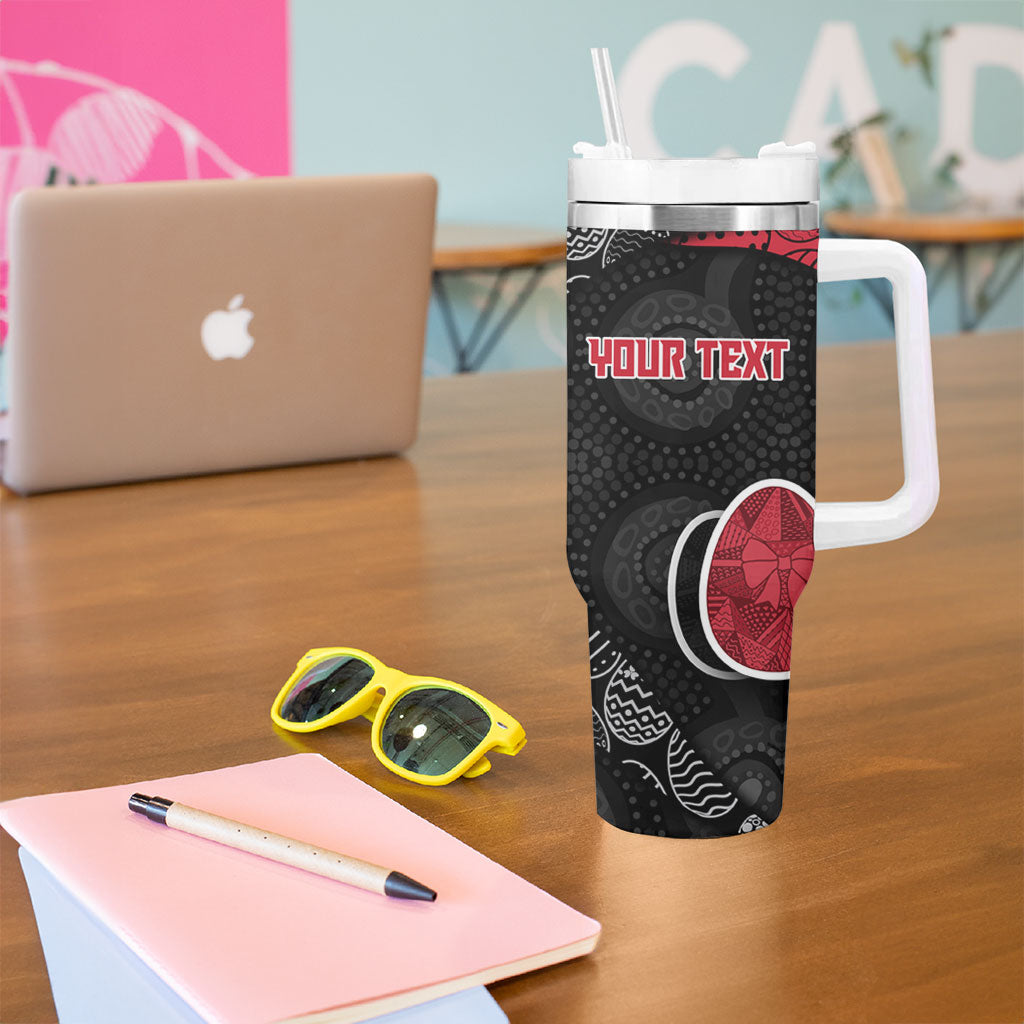 Personalized Essendon Football Tumbler With Handle Easter Egg Pattern Red Black Tribal Dot Art Style