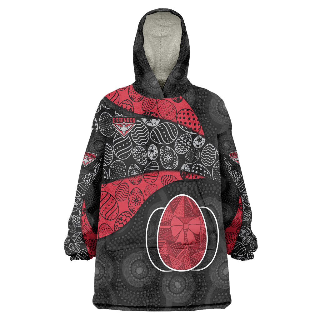 Personalized Essendon Football Wearable Blanket Hoodie Easter Egg Pattern Red Black Tribal Dot Art Style