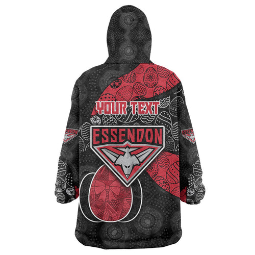 Personalized Essendon Football Wearable Blanket Hoodie Easter Egg Pattern Red Black Tribal Dot Art Style