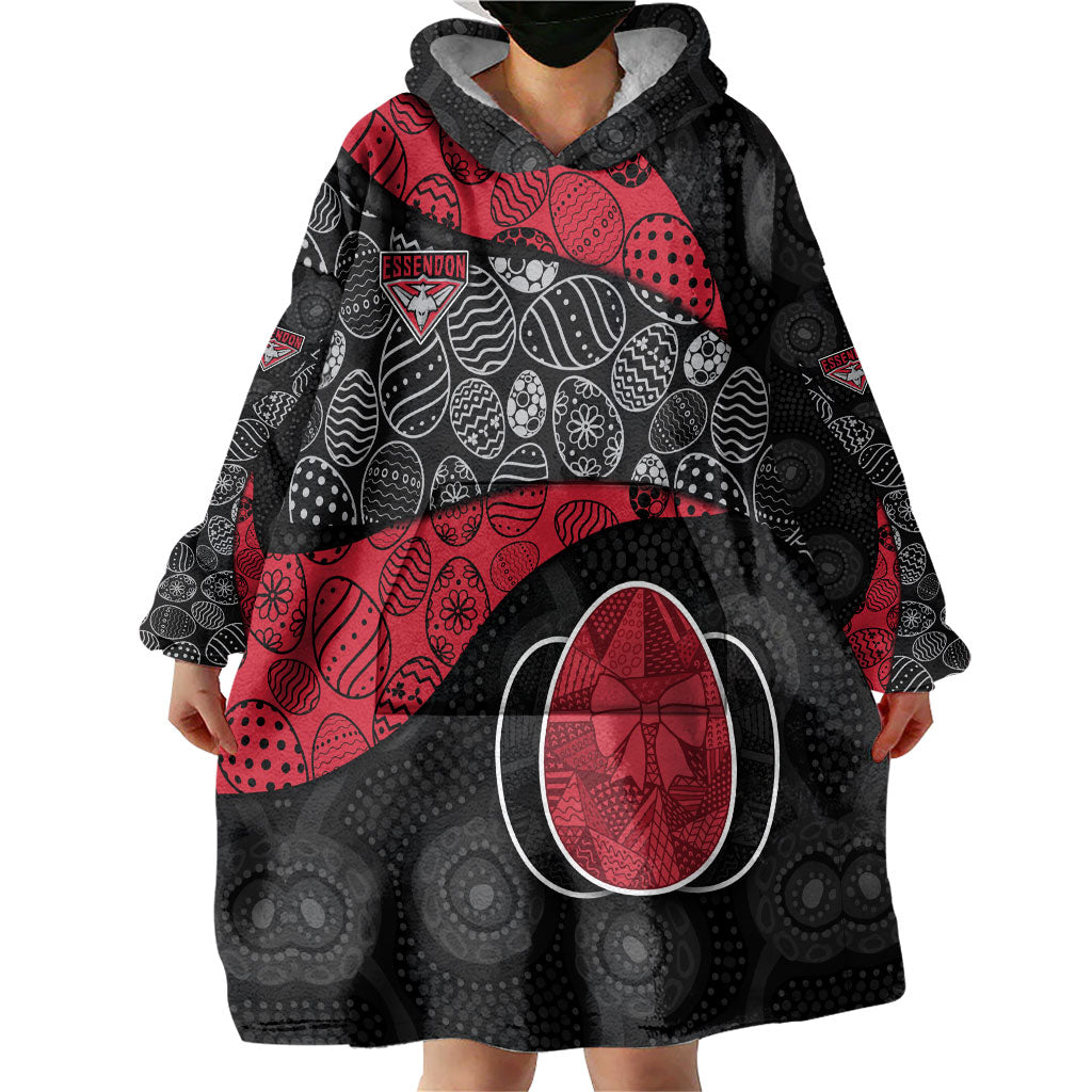 Personalized Essendon Football Wearable Blanket Hoodie Easter Egg Pattern Red Black Tribal Dot Art Style