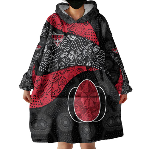 Personalized Essendon Football Wearable Blanket Hoodie Easter Egg Pattern Red Black Tribal Dot Art Style