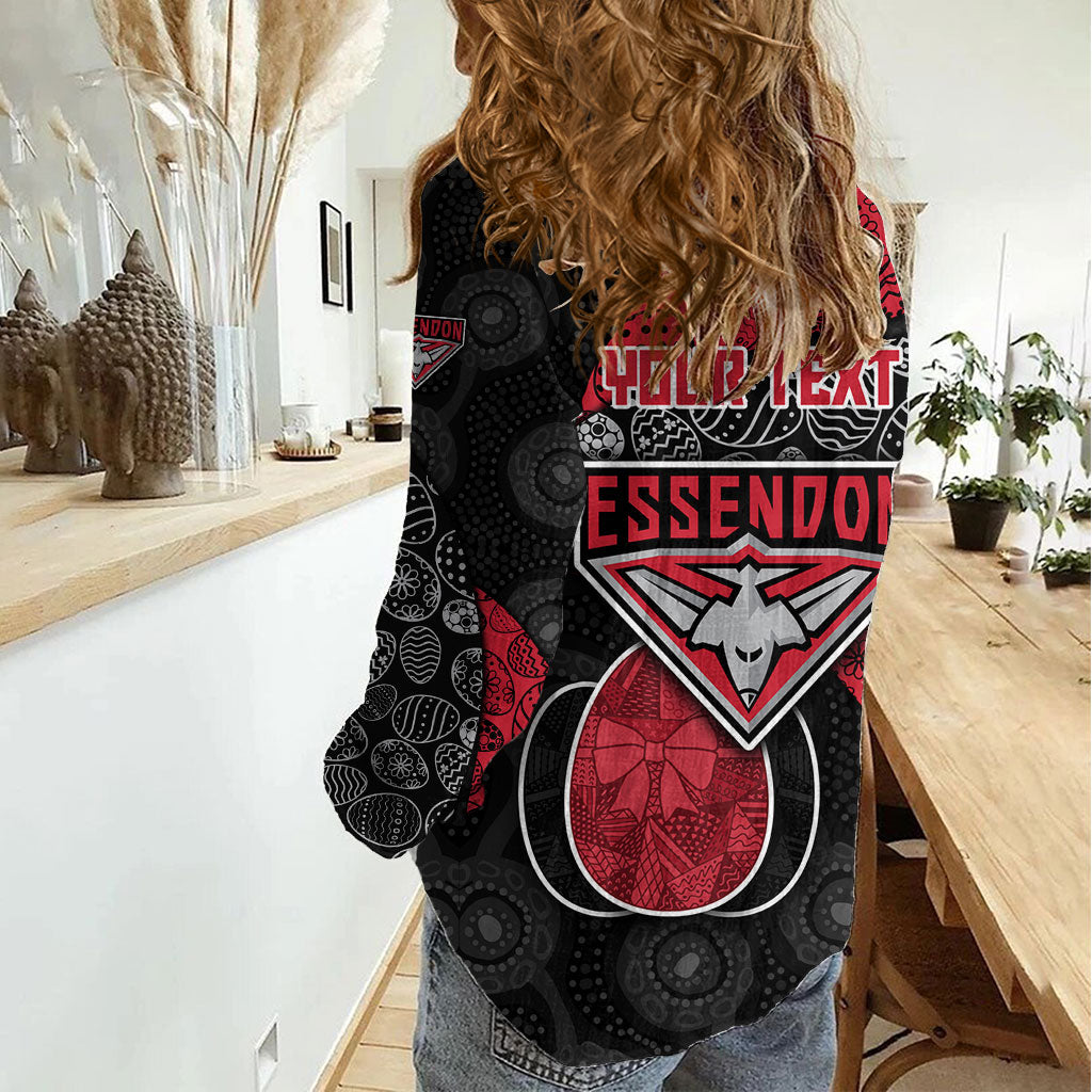 Personalized Essendon Football Women Casual Shirt Easter Egg Pattern Red Black Tribal Dot Art Style
