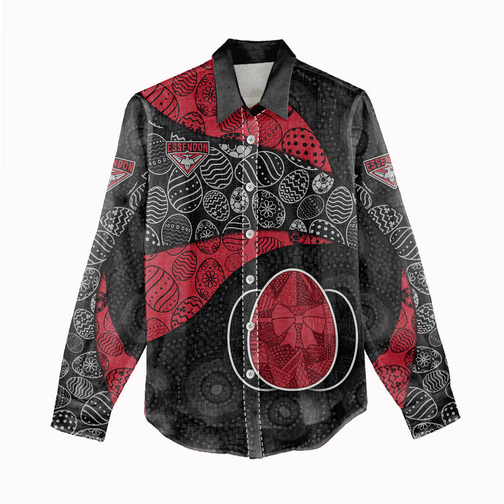 Personalized Essendon Football Women Casual Shirt Easter Egg Pattern Red Black Tribal Dot Art Style