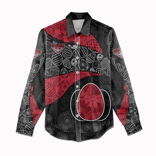 Personalized Essendon Football Women Casual Shirt Easter Egg Pattern Red Black Tribal Dot Art Style