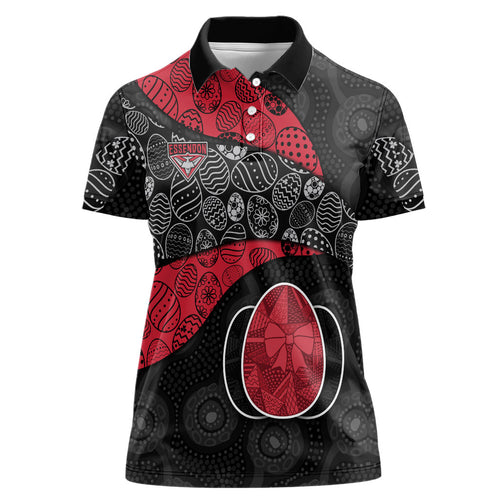 Personalized Essendon Football Women Polo Shirt Easter Egg Pattern Red Black Tribal Dot Art Style