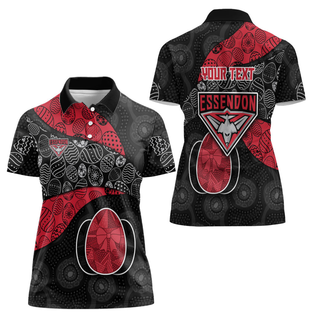 Personalized Essendon Football Women Polo Shirt Easter Egg Pattern Red Black Tribal Dot Art Style