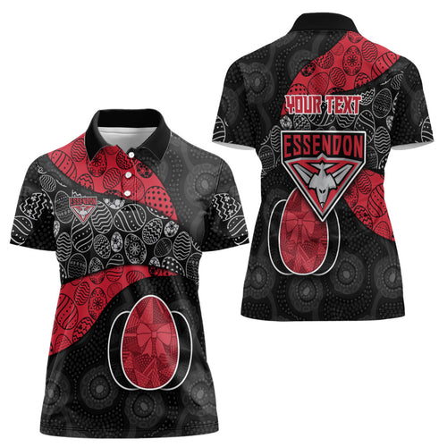 Personalized Essendon Football Women Polo Shirt Easter Egg Pattern Red Black Tribal Dot Art Style