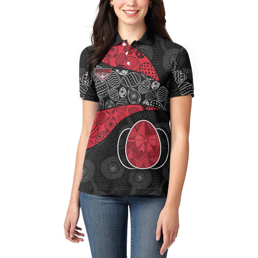 Personalized Essendon Football Women Polo Shirt Easter Egg Pattern Red Black Tribal Dot Art Style
