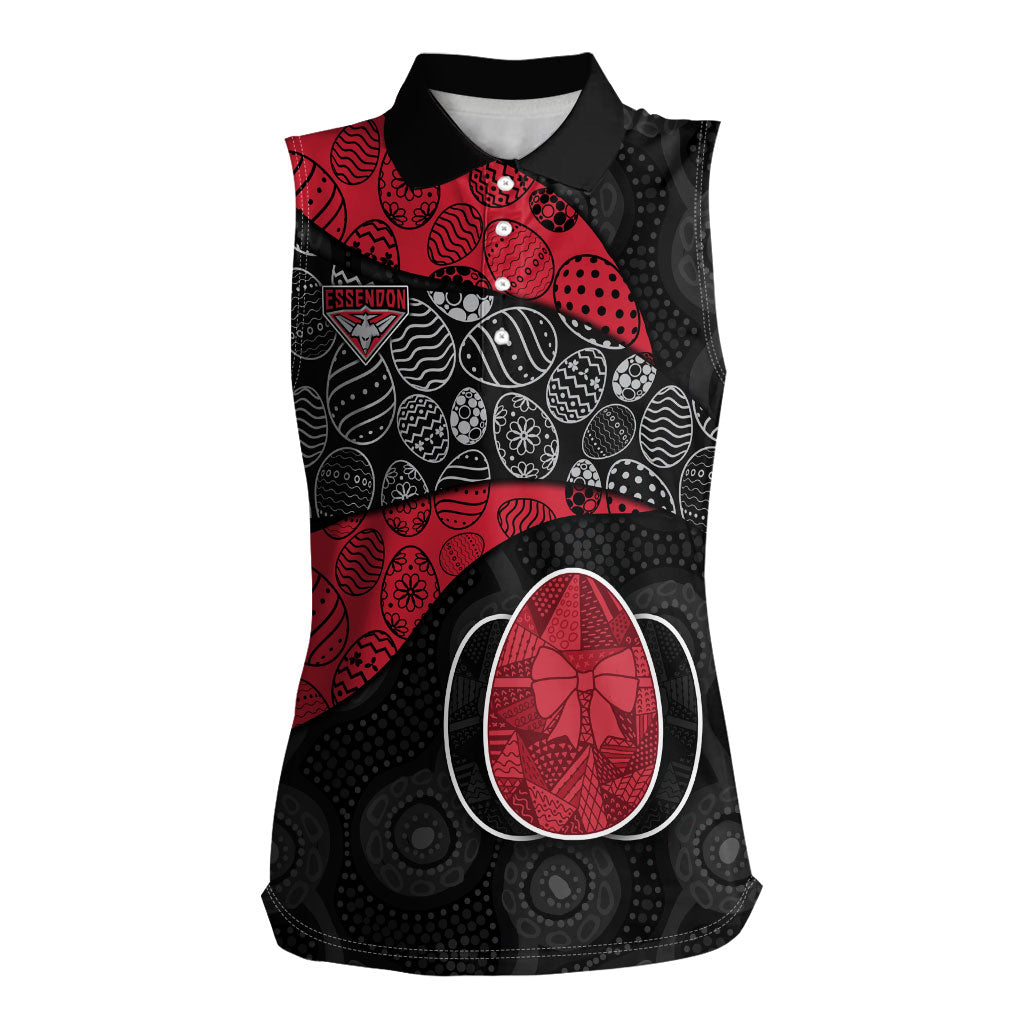 Personalized Essendon Football Women Sleeveless Polo Shirt Easter Egg Pattern Red Black Tribal Dot Art Style
