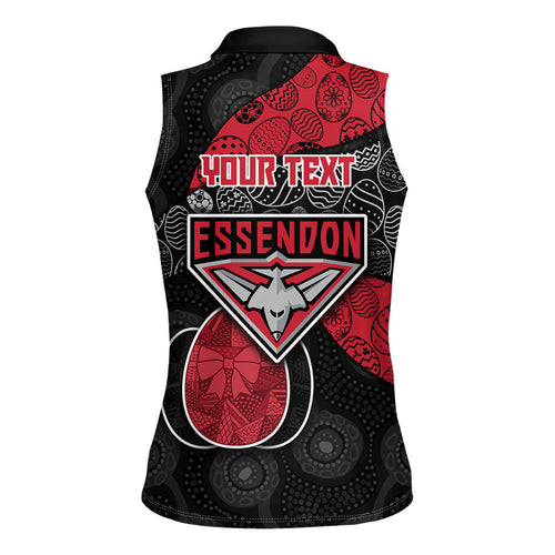 Personalized Essendon Football Women Sleeveless Polo Shirt Easter Egg Pattern Red Black Tribal Dot Art Style
