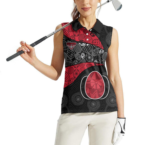 Personalized Essendon Football Women Sleeveless Polo Shirt Easter Egg Pattern Red Black Tribal Dot Art Style