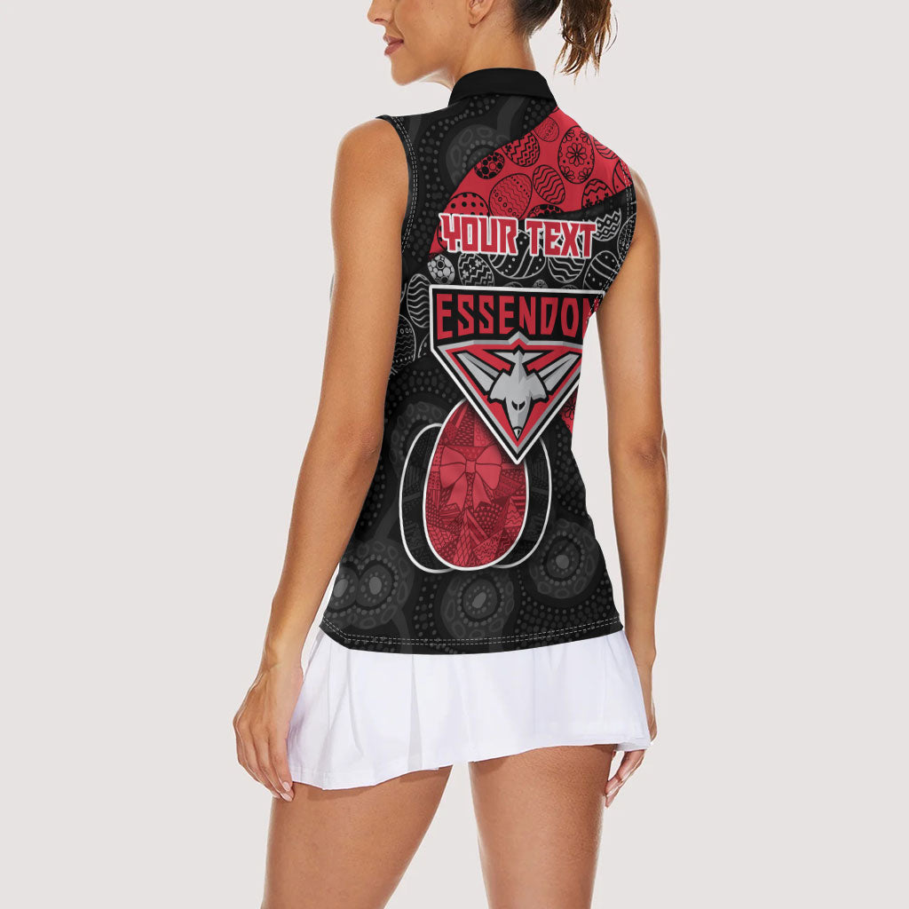 Personalized Essendon Football Women Sleeveless Polo Shirt Easter Egg Pattern Red Black Tribal Dot Art Style