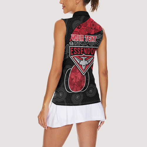 Personalized Essendon Football Women Sleeveless Polo Shirt Easter Egg Pattern Red Black Tribal Dot Art Style