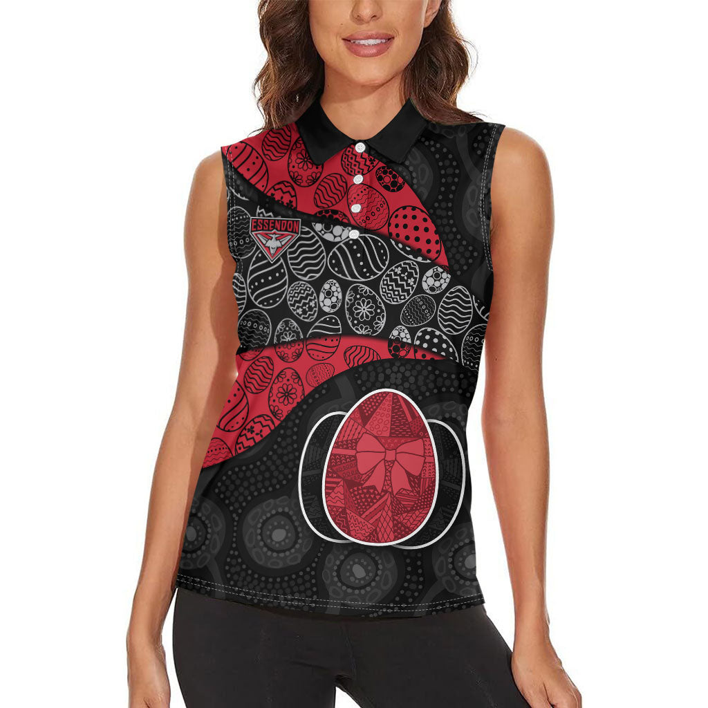 Personalized Essendon Football Women Sleeveless Polo Shirt Easter Egg Pattern Red Black Tribal Dot Art Style
