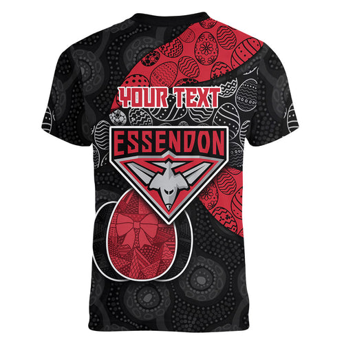 Personalized Essendon Football Women V-Neck T-Shirt Easter Egg Pattern Red Black Tribal Dot Art Style