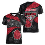 Personalized Essendon Football Women V-Neck T-Shirt Easter Egg Pattern Red Black Tribal Dot Art Style