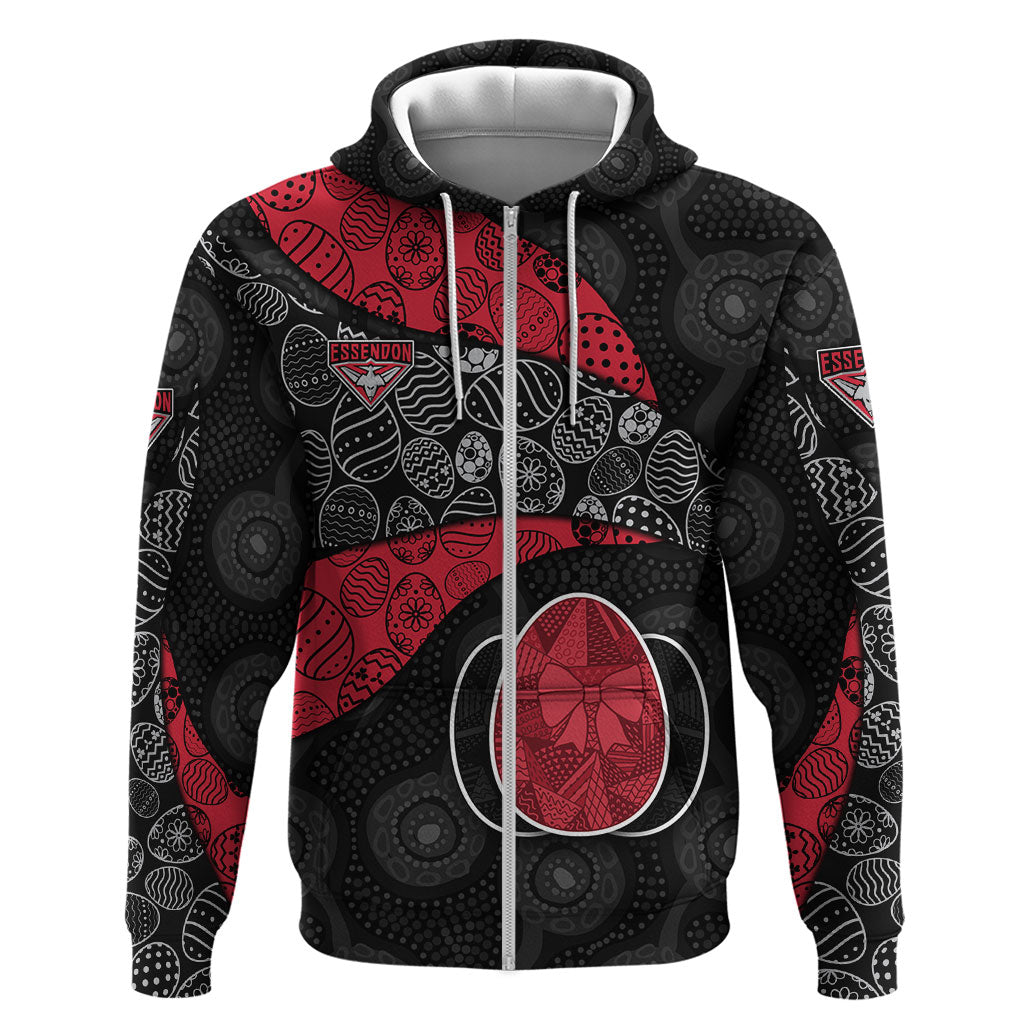 Personalized Essendon Football Zip Hoodie Easter Egg Pattern Red Black Tribal Dot Art Style