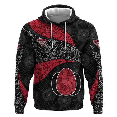 Personalized Essendon Football Zip Hoodie Easter Egg Pattern Red Black Tribal Dot Art Style