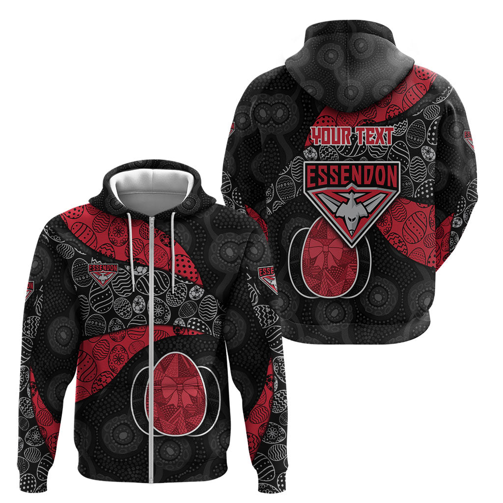 Personalized Essendon Football Zip Hoodie Easter Egg Pattern Red Black Tribal Dot Art Style