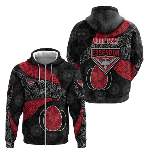 Personalized Essendon Football Zip Hoodie Easter Egg Pattern Red Black Tribal Dot Art Style