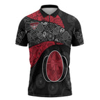 Personalized Essendon Football Zipper Polo Shirt Easter Egg Pattern Red Black Tribal Dot Art Style