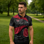 Personalized Essendon Football Zipper Polo Shirt Easter Egg Pattern Red Black Tribal Dot Art Style