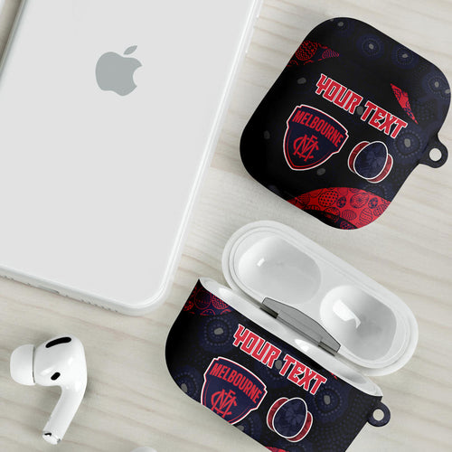 Personalized Melbourne Football AirPods Case Easter Egg Pattern Red Navy Tribal Dot Art Style