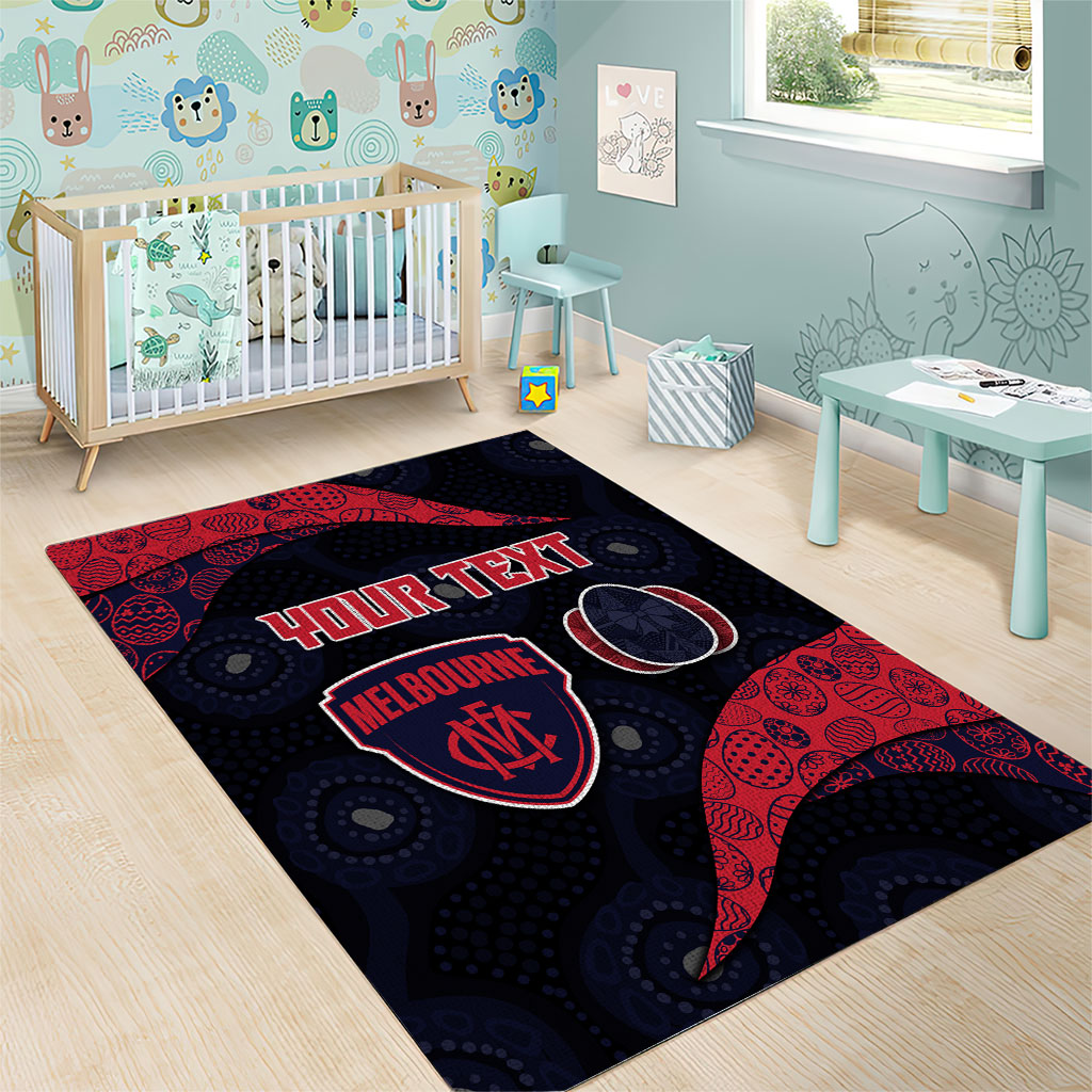 Personalized Melbourne Football Area Rug Easter Egg Pattern Red Navy Tribal Dot Art Style