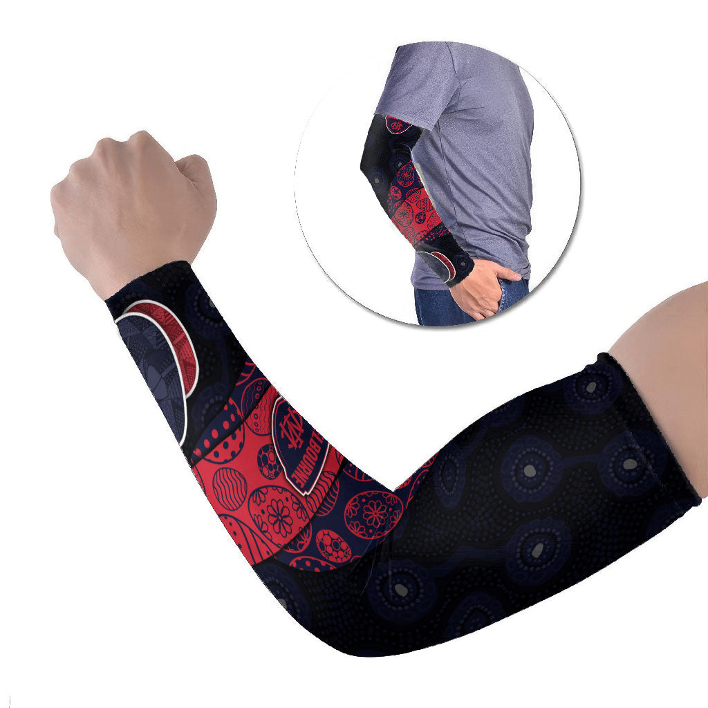 Personalized Melbourne Football Arm Sleeves Easter Egg Pattern Red Navy Tribal Dot Art Style