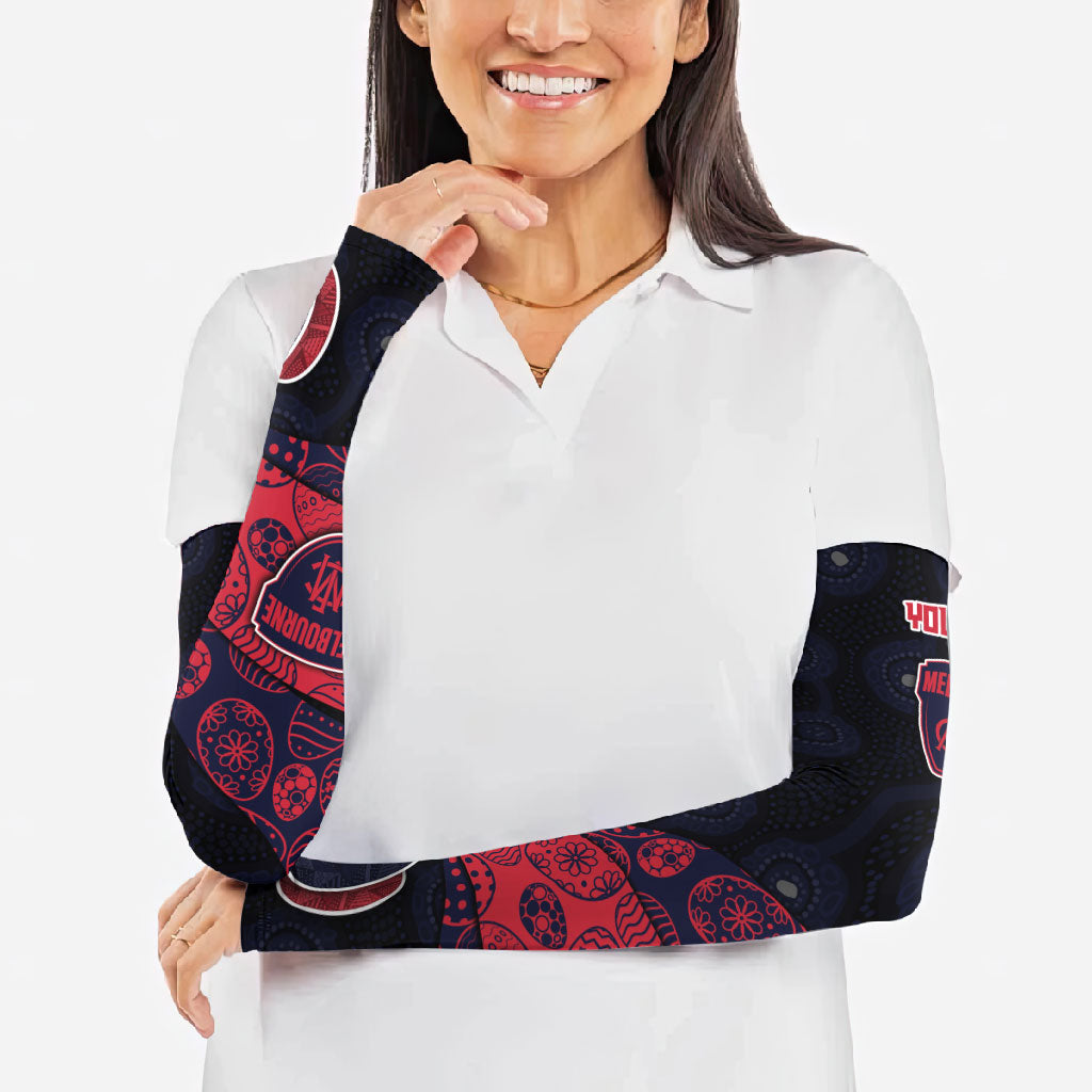 Personalized Melbourne Football Arm Sleeves Easter Egg Pattern Red Navy Tribal Dot Art Style