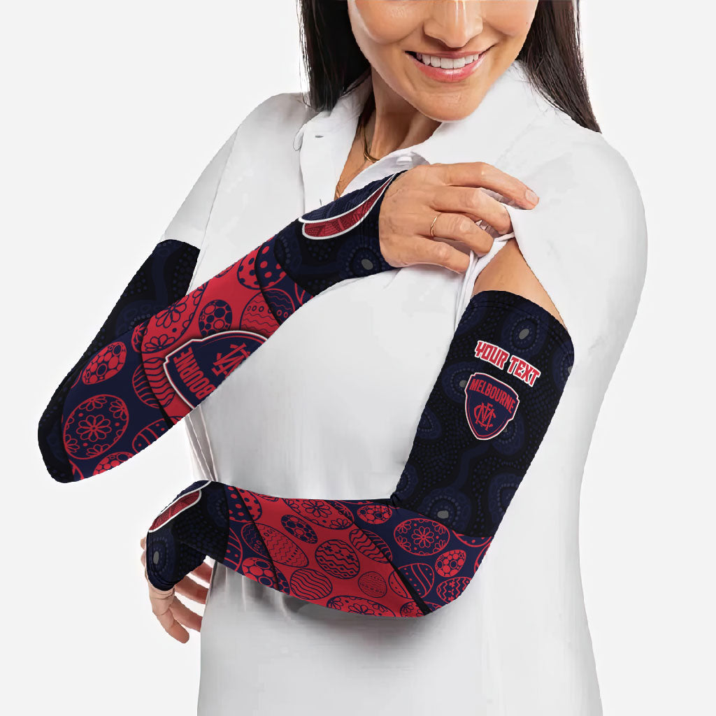 Personalized Melbourne Football Arm Sleeves Easter Egg Pattern Red Navy Tribal Dot Art Style