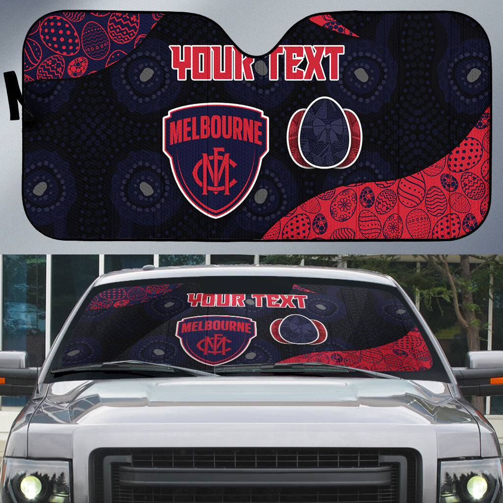 Personalized Melbourne Football Auto Sun Shade Easter Egg Pattern Red Navy Tribal Dot Art Style