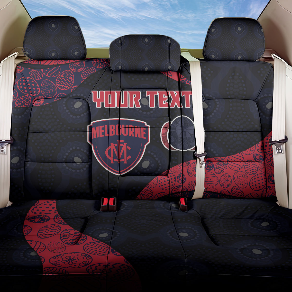 Personalized Melbourne Football Back Car Seat Cover Easter Egg Pattern Red Navy Tribal Dot Art Style