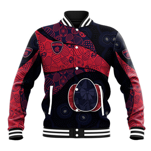 Personalized Melbourne Football Baseball Jacket Easter Egg Pattern Red Navy Tribal Dot Art Style