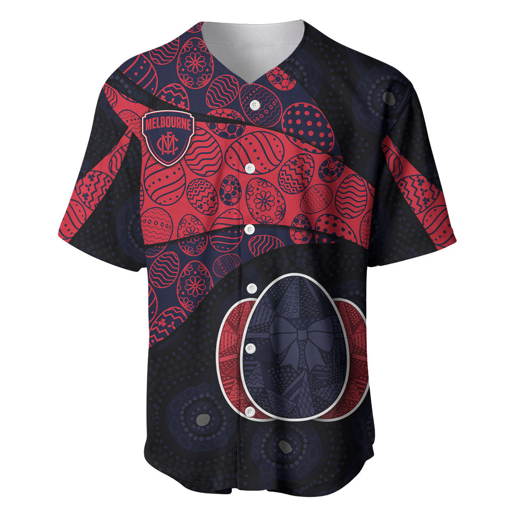 Personalized Melbourne Football Baseball Jersey Easter Egg Pattern Red Navy Tribal Dot Art Style