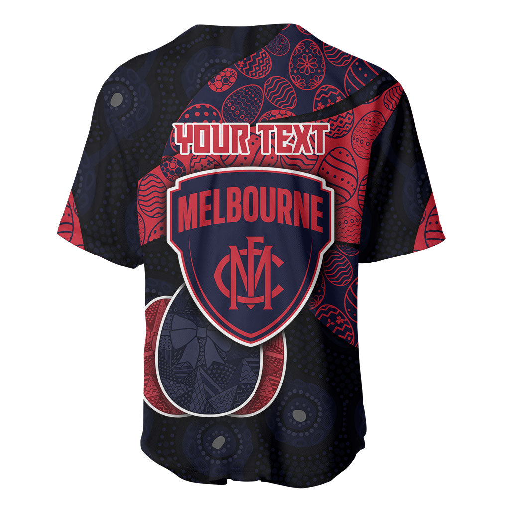 Personalized Melbourne Football Baseball Jersey Easter Egg Pattern Red Navy Tribal Dot Art Style