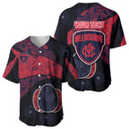 Personalized Melbourne Football Baseball Jersey Easter Egg Pattern Red Navy Tribal Dot Art Style