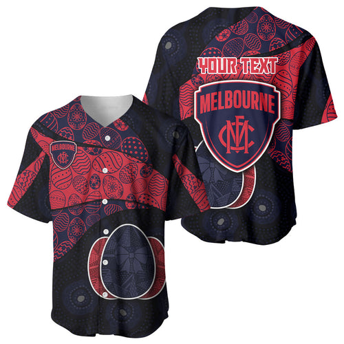Personalized Melbourne Football Baseball Jersey Easter Egg Pattern Red Navy Tribal Dot Art Style