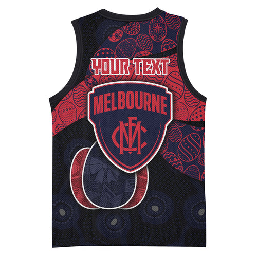 Personalized Melbourne Football Basketball Jersey Easter Egg Pattern Red Navy Tribal Dot Art Style