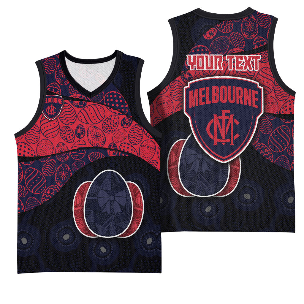 Personalized Melbourne Football Basketball Jersey Easter Egg Pattern Red Navy Tribal Dot Art Style
